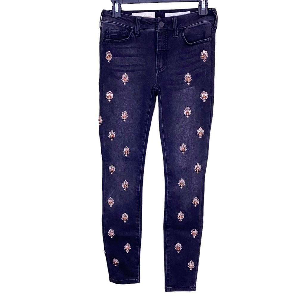 Pilcro and the Letterpress Dark Blue Embroidered Skinny Jeans